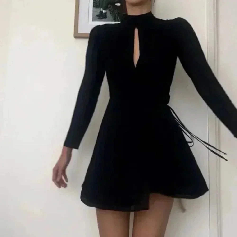 Reformation Black Mini Dress with Keyhole Neck